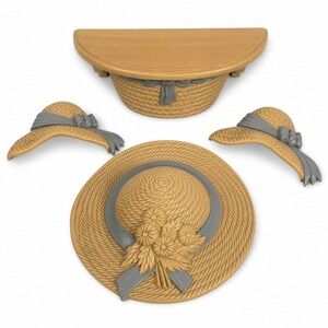 Burwood Products Wall Decor Set 4pc Tan Gray Excellent Vintage Mail Holder Hat